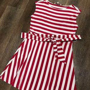 LOFT Red and White Striped Fit-and-Flare Mini Dress
